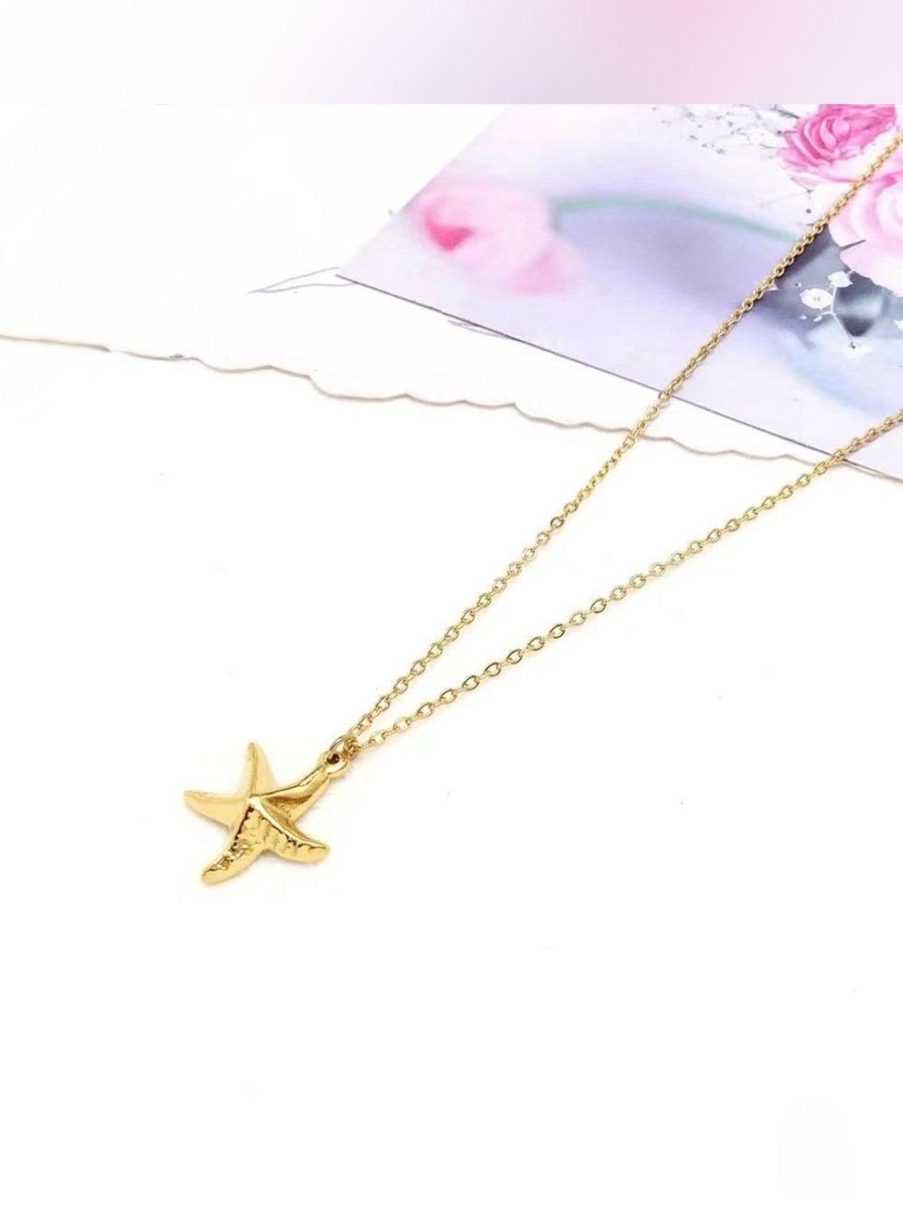 Gold Starfish Charm Necklace for Women - Minimalist Beach Pendant stainless